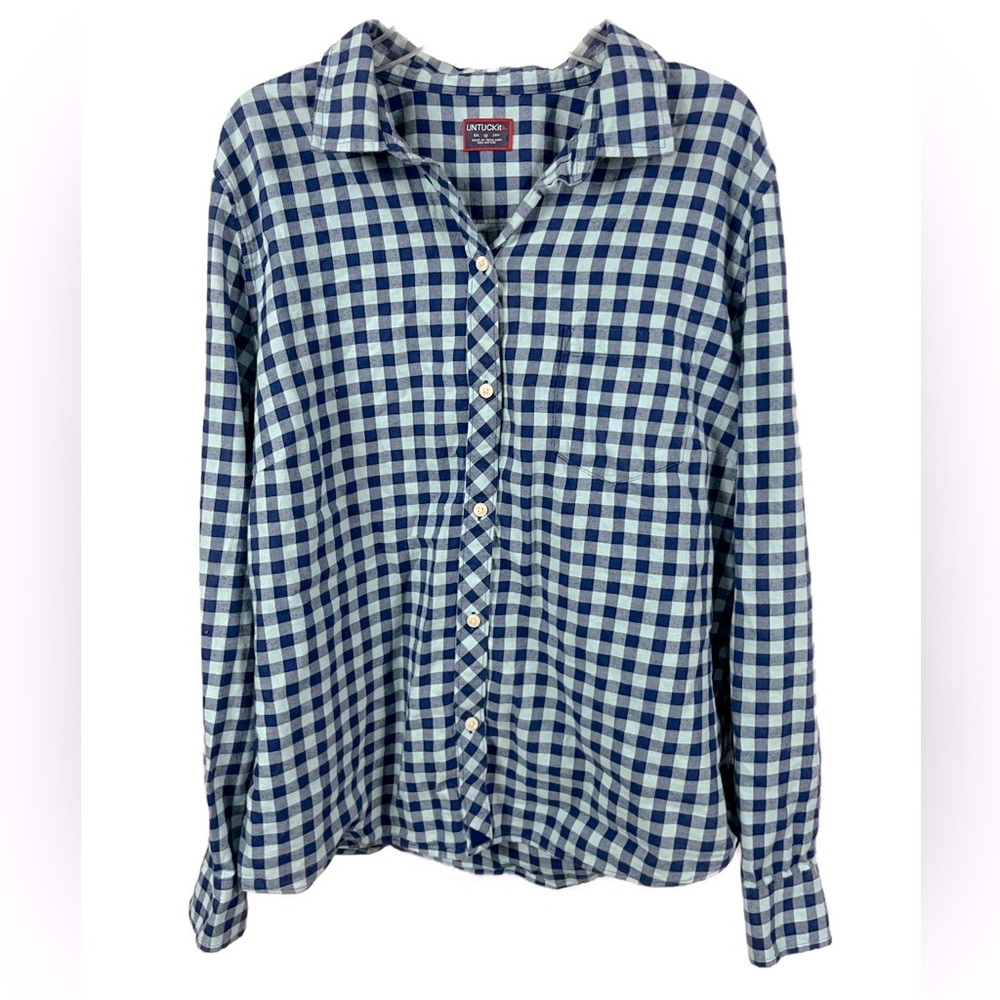 UNTUCKit Women's Vanessa Blue Plaid Button Front Shirt- Size 12 - Picture 1 of 6